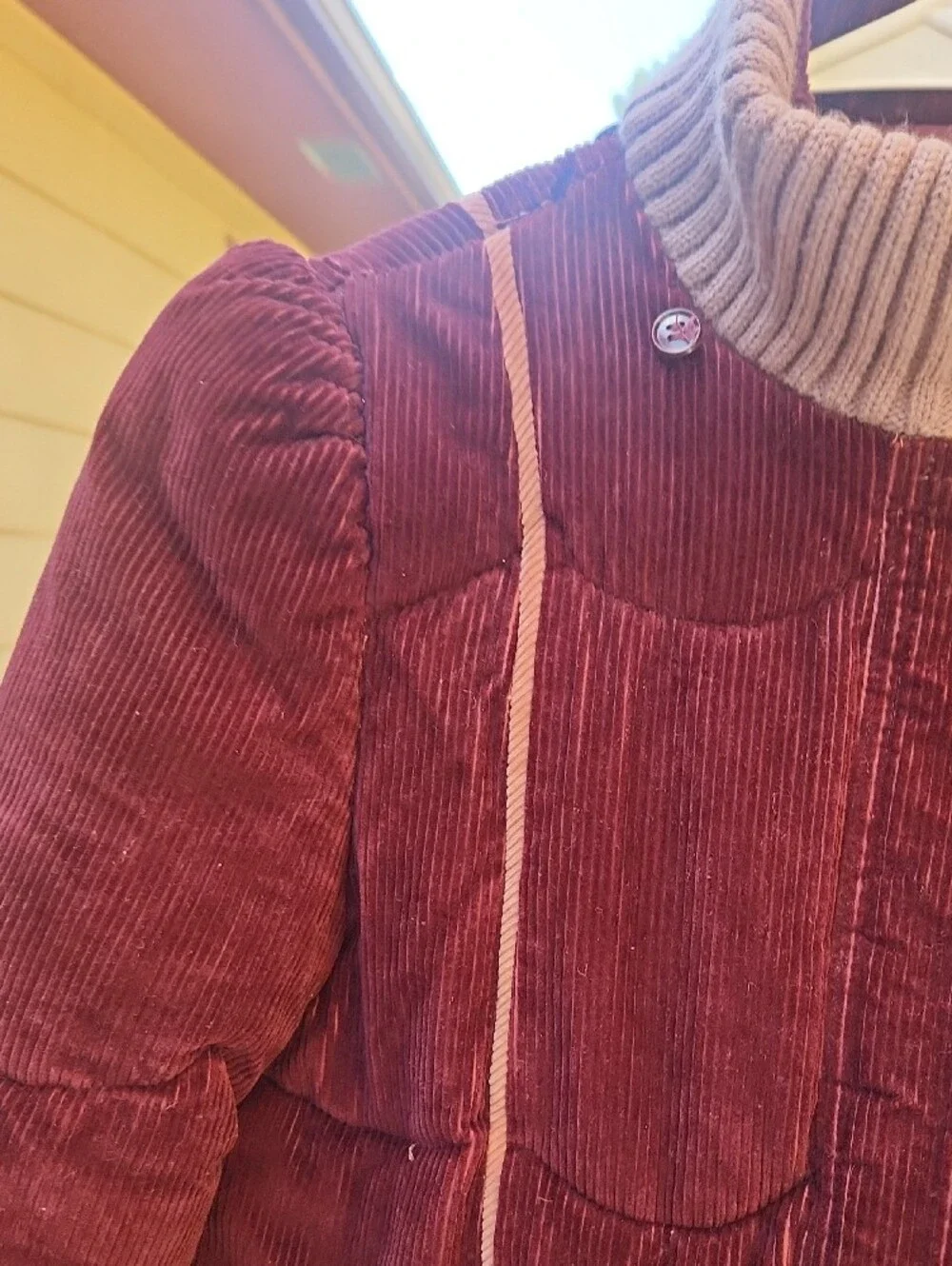Vintage 80s Mod Maid Wine Wide-wale Corduroy Quilted Puffer Coat Retro M